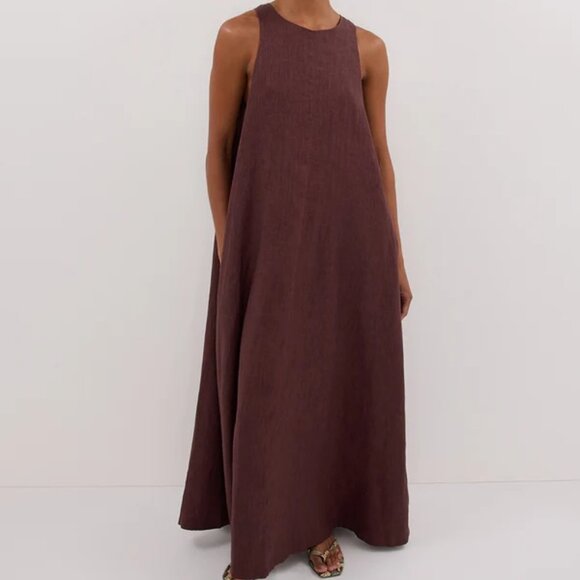 DISSH NWT ISABELLE WALNUT LINEN MIDI DRESS - Picture 1 of 6